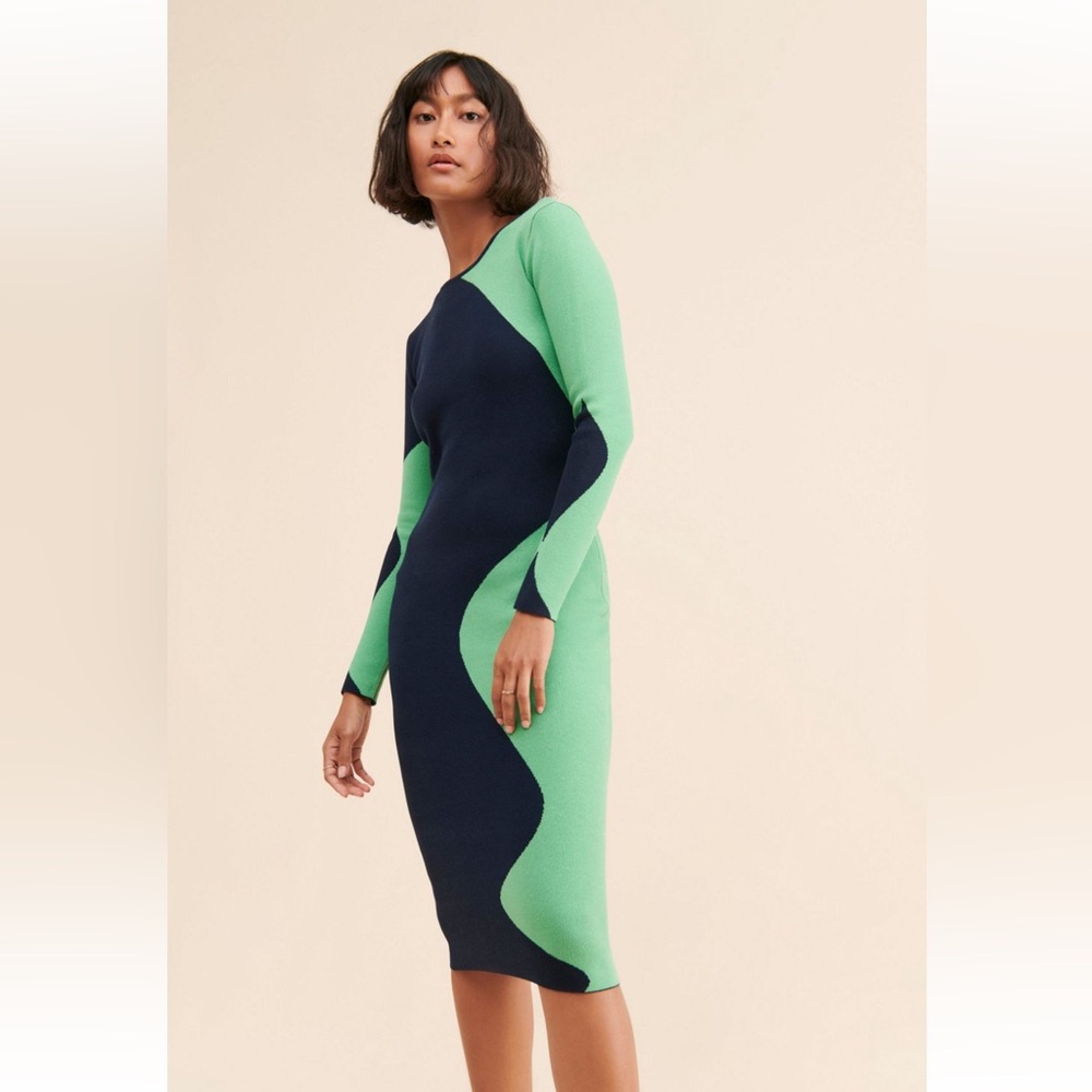 Another Girl Colorblock Wavy Knit Midi Dress